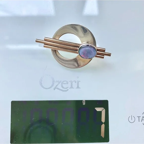 Vintage 10K GF Sterling Silver& Opal Modernist Deco Geometric Brooch Pin Pendant - Picture 7 of 9